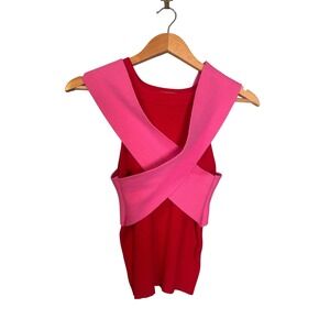 Never Fully Dressed Red Pink Crossover Ribbed Knit Tank Top Size 6